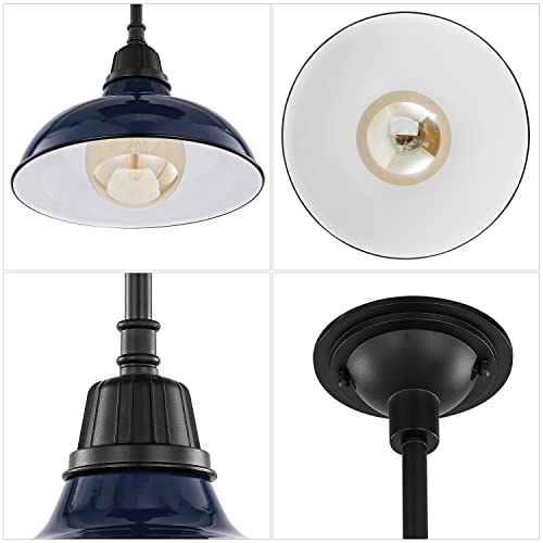 Image of JONATHAN Y Jasper 1-Light Farmhouse 12.25 inch Metal Pendant, Navy /Black | Indoor Outdoor Use, Rustic Vintage Dome Shade, Adjustable Height, Kitchen Island Porch Entryway, LED Bulb Included