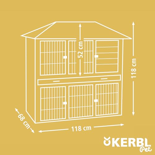 Kerbl Pet Nagerstall Villa, Kleintierstall, Nagerstall, 118x68x118cm, Holz, Hasen, Kaninchen, wetterfestes Dach