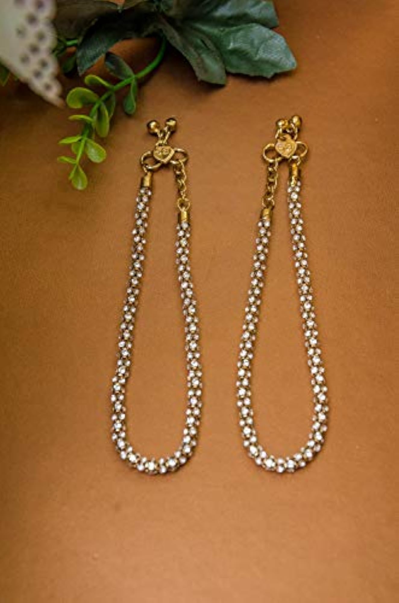American Diamond Studded Brass Anklet Pair