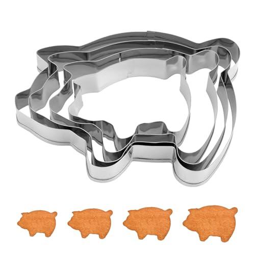 Gosknor - 4pcs Pig Cookie Cutters, 4 Sizes Stainless Steel Mexican Bread Mold Cute Pig Baking Molds for Cookies Practical Animal Shaped Baking Supplies (Silver)