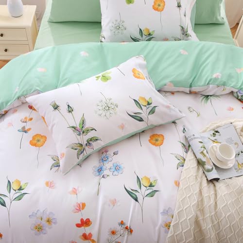 Image of MUXHOMO Multi Flower Full Comforter Set, Elegant Floral Print Bed in a Bag 7 Pieces, Ultra Soft & Breathable Reversible Botanical Pattern Bedding Set with Comforter, Sheets, Pillowcases, and Shams