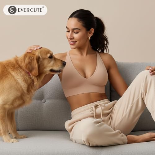 Image of Evercute Women's Sports Bras 3 /4 Pack Adjustable Deep V Neck Bras Wireless Spaghetti Strap Criss Cross Padded Low Support Bra