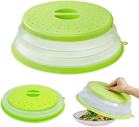 XPOOS 1Pcs Collapsible Microwave Plate Cover,Foldable Microwave Oven Plate Cover BPA-Free,Collapsible Microwave Cover With Vent,Microwave Splatter Guard For Fruit Vegetables Green