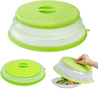 XPOOS 1Pcs Collapsible Microwave Plate Cover,Foldable Microwave Oven Plate Cover BPA-Free,Collapsible Microwave Cover With Vent,Microwave Splatter Guard For Fruit Vegetables Green
