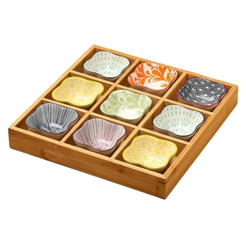 FLYILIA 豆皿 小皿 セット 仕切りトレー 竹製 トレイ トレー 深型 仕切り付き 盛台 小鉢 調味料皿 薬味皿 仕切り付きトレー お盆 スクエア タレ皿 醤油皿 業務用 手塩皿 おてしょ 珍味入れ 受け皿 副菜皿 漬物皿 前菜皿 盛り鉢 和食器 セ