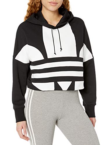 adidas Originals Women's Large Logo Cropped Hoodie Sweatshirt, Black/White, L