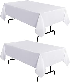 sancua 2 Pack 60x102 Inch White Rectangular Tablecloth for 6ft Tables - Stain Wrinkle Resistant Polyester Covers for Parties Camping Dining