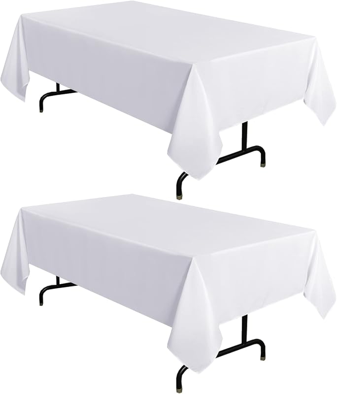 sancua 2 Pack White Table Cloth 60x84 Inch for 4 Feet Rectangle Tables | Stain and Wrinkle Resistant Washable Polyester Tablecloth Cover for Dining Tables, Wedding Buffet Parties and Camping