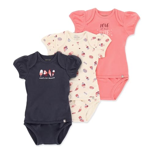 Image of OETEO OEKO-Tex Certified Cotton Easy-To-Wear No Snaps No Buttons Baby Bodysuits - Adaptive Gtube One-Piece Pack (Little Foodie Pink, 0-3 Months)