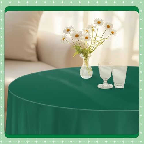 Image of Dark Green 14 Pack 84 Inch Plastic Tablecloths, Disposable Round Tablecloth, Party Table Cover Plastic Table Cloth