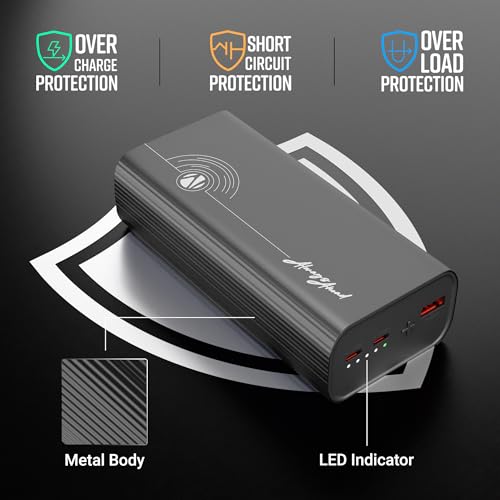 Image of ZEBRONICS 27000 mAh Power Bank, 65W Fast Charging, Outputs (2 Type C & 1 USB) PD3.0, For iPhone, Android, Laptop, Tablets, Earbuds, Flight Friendly, Metallic Body + Type C Cable (EnergiPOD 27R2, Grey)