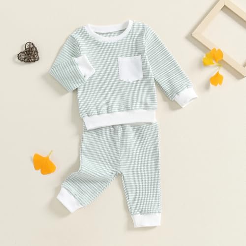 Baby Boy Toddler Fall Outfit Striped Sweatshirt Toddler Boy Winter Waffle Clothes 3 6 12 18 Months 2 3 T Pant Set3
