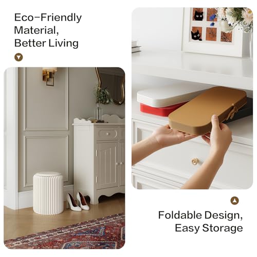 Image of 17 Inch Folding Stool 660lb Foldable Paper Stool, Eco-Friendly Kraft Paper Honeycomb Design Home Furniture Modern, Foldable to 1.2 Inch Round Foot Stool for Living Dining Room (White)