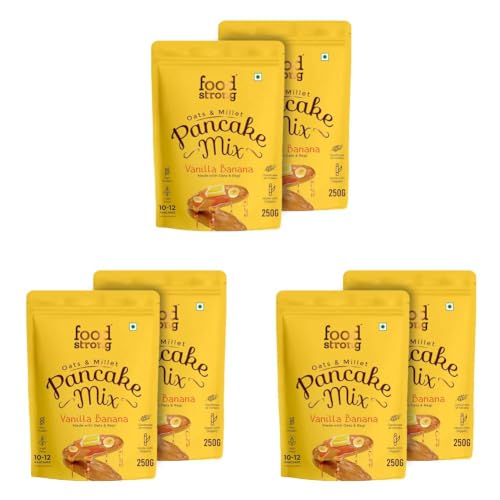 Image of Foodstrong Oats and Millets Vanilla Banana Pancake Mix, High Fibre & Protein, No Maida, No Refined Sugar - Made With Jaggery, Eggless Instant Breakfast Mix 250G x Pack of 6