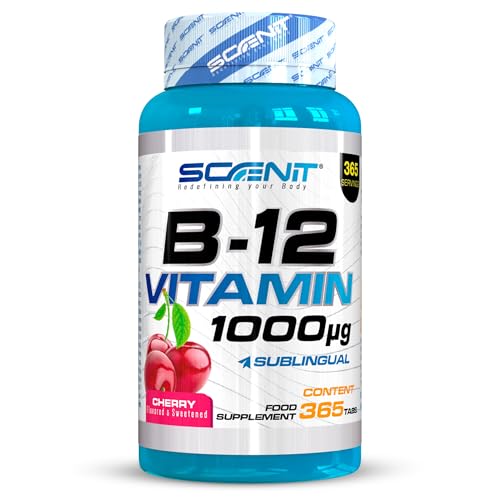 Vitamina B12 Sublingual - 1000 mcg - 365 tabletas - Sabor Cereza - Vitamina B12 - Vitamina B12 vegana - Vitamina B12 Cianocobalamina - Vitaminas B12 - Suplemento Vitamina B12