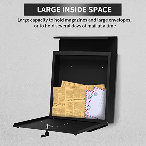 Ydocabinit Wall Mount Mailbox with Key Lock, Large Capacity Locking Mailbox for Outside, Galvanized Steel Cover and Rust-Proof Metal Post Box, 14.6"x14.6"x4.3" Black, MD002B by Ydocabinit - Used condition - Image 3
