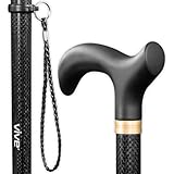 Vive Carbon Fiber Standing Cane - Heavy Duty Walking Stick for Men & Women, Adjustable Walking Cane for Seniors, 250 Lbs Capacity, Lightweight, Ergonomic Grip Handle, Durable Design, Wrist Strap