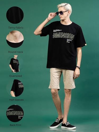 Image of Rigo Back Printed Half Sleeves Round Neck Oversized T-Shirt for Men | Drop Shoulder T-Shirt for Men | Loose Baggy Fit T-Shirt for Men