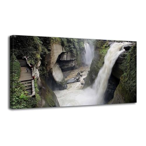 Canvas Wall Art Prints Waterfall El Pailn del Ecuador Large Framed Wall Art Painting Artwork Poster Hanging Home Decor for Living Room Office Bathroom 30"x60"