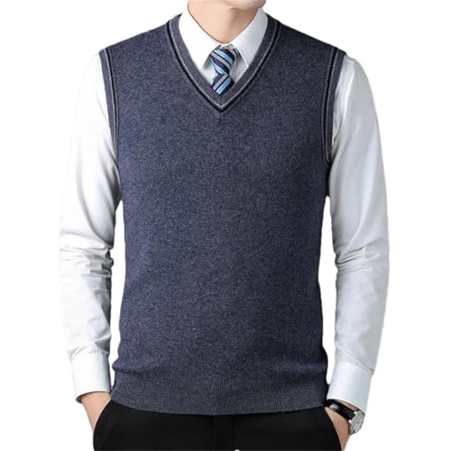 Men’S Thickened V-Neck Sweater Vest with Casual Striped Design Wool Knitted Sleeveless Pullover Tank Top