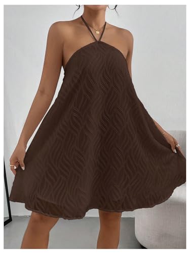 Image of MakeMeChic Women's Halter Dress Summer White Beach Mini Backless Flowy Short Dress