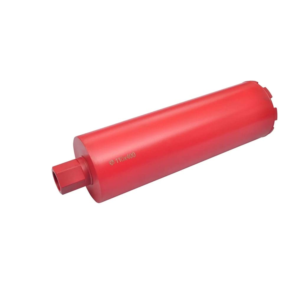 Diamentowe wiertło rdzeniowe 110 x 400 mm z przyłączem gwintowanym 1 1/4", wiercenie na sucho i na mokro do betonu, żelbetonu, granitu i twardej skały, akcesoria do wiertarki dla