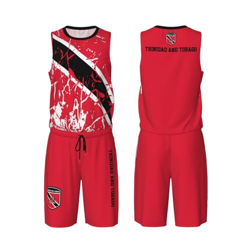 Trinidad and Tobago Flag Grain (1) Basketball Jersey Uniform Suit for Men Women Adults Training Athletic Set