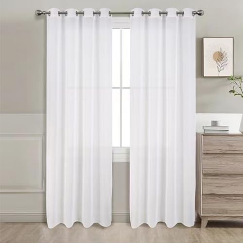 GREATOYAR Cortinas Salon Modernas, Cortinas Visillos Liso, Translúcidas Visillos, Cortinas Poliéster, Cortinas para Sala Cuarto Dormitorio Comedor Cocina Salón, 2 Piezas, 140x260cm, Blanco