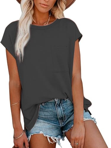 Image of CNFUFEN Short /Long Sleeve T Shirts for Women Fashion Casual Summer Lightweight Solid Trendy Tops