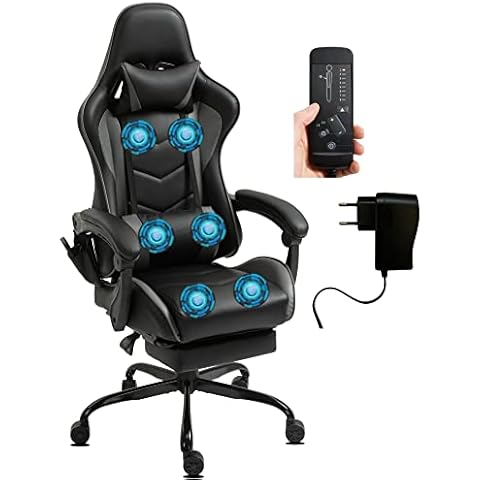 Delman Gaming Stuhl Racing Stuhl Bürostuhl Computerstuhl Massagefunktion mit 6 Vibirationspunkten Chefsessel Kunstleder Ergonomische Fußstütze 0035 Cover