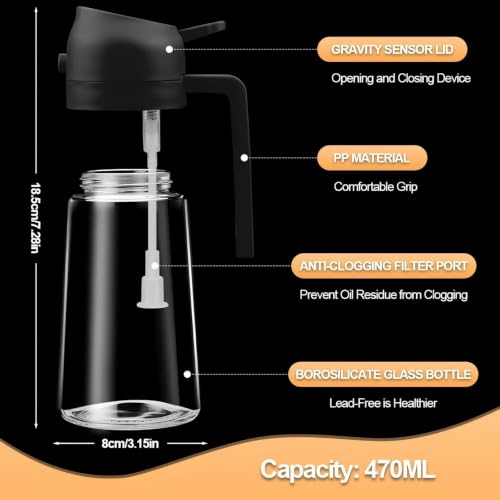 Image of 2 PCS Oil Sprayer, 2 in 1 Oil Sprayer for Kitchen Cooking, 470ml Oil Spray Bottle for Home (Black+White)