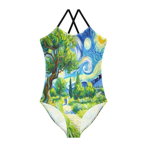 Country Path Tree Girls Swimsuit Bathing Suit Summer Beach One Piece Swimsuits Swimwear