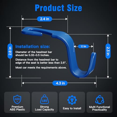 Image of 4-Pack Car Headrest Hooks Holds 55lbs Seat Storage Organizer for Bags