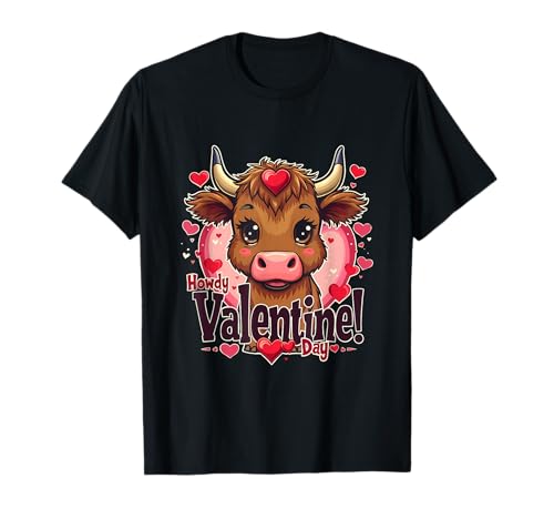Divertido Howdy Valentine Highland Cow Día de San Valentín Amante de la vaca Camiseta