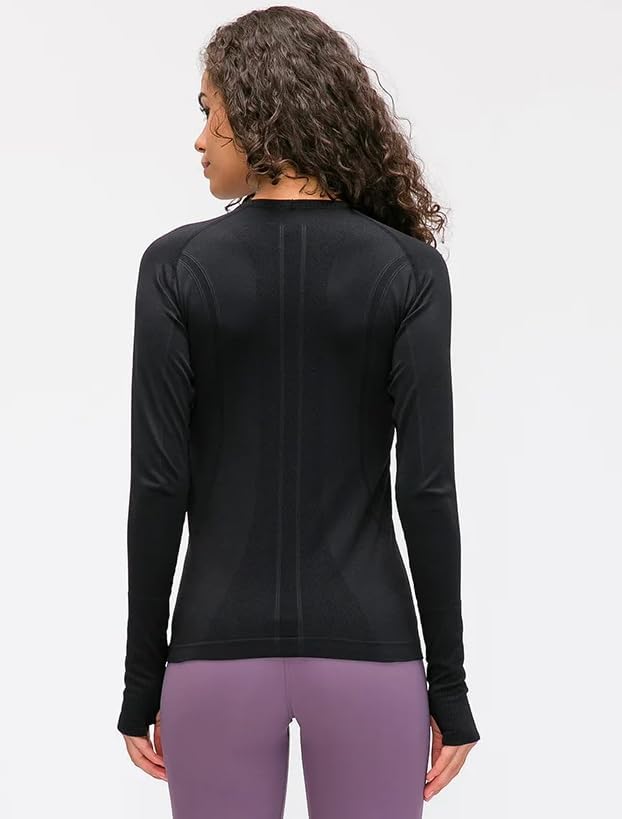 Miniatura 9 de Camiseta sin costuras para mujer, de manga larga, perfecta para yoga, gimnasio, para deportes y fitness, ajuste entallado
