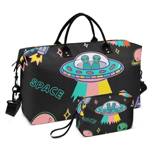 Aflyko Multicolor Unisex Adult Duffel Bag - 35L Travel Gym Tote Weekender Overnight Carry On Bag - Men Women Alien Rocket Sport Tote