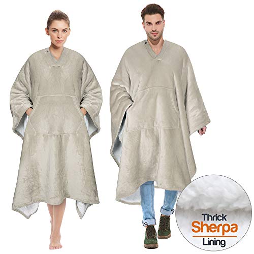 Sherpa Poncho Blanket Super Soft Comfy Plush Wearable Fleece Blanket for Adult Women