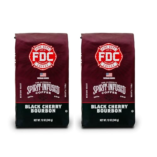 Fire Department Coffee - Black Cherry Bourbon Coffee - Gives Back to Firefighters - Premium Bourbon Infused Whole Bean - Non-Alcoholic - Roasted in the USA - Veteran Owned (12 oz, Pack of 2)