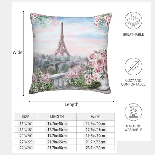 Housses de coussin imitation lin Tour Eiffel avec fermeture éclair invisible
