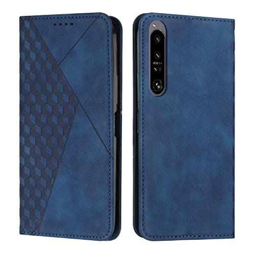 KOUYI Coque pour Sony Xperia 1 IV, Premium Flip Housse Étui Protection Rabat Clapet Portefeuille Phone Cover Magnétique [Porte Cartes] Antichoc Béquille Cover (Bleu)