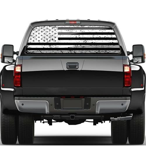 Image of Rear Window Decal (65x17in) - Black American Flag Decals for Truck, Car, SUV - Gift for Men, Dad, Grandpa, Boyfriend