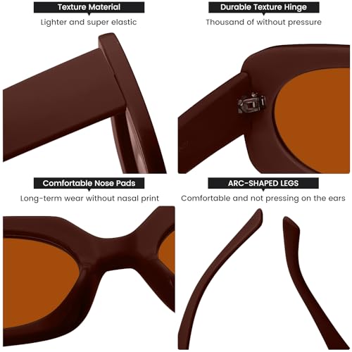 1 Pack Rectangle Sunglasses for Women Men Trendy Retro 90s Sun Glasses UV400 Protection Cool Square Frame Candy Color,Brown4