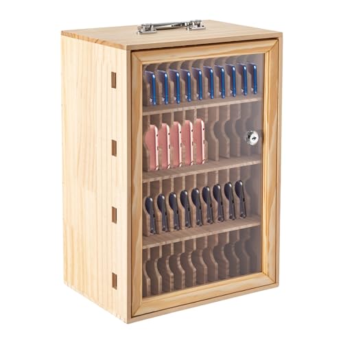 KONGKUNI Cell Phone Locker for Classroom, Wooden Cell Phone Storage Cabinet Pocket Chart with Handle and Lock, Cellphone Lock Box Cell Phone Holder for Office Employees Classroom (48 Slots)