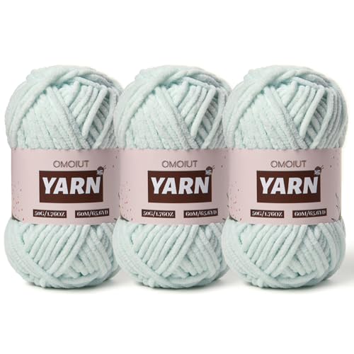 Image of 3 Packs Plush Chenille Chunky Crochet Yarn - Baby Yarn for Crocheting Soft - Velvet Yarns Knitting for Blankets Crafts - Fluffy Amigurumi Yarns 150g / 196.8yds (3 Pale Cyan)