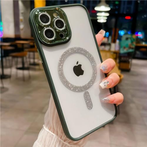 Coque pour iPhone 13 Pro transparente magnétique antichoc avec protection objectif vert foncé