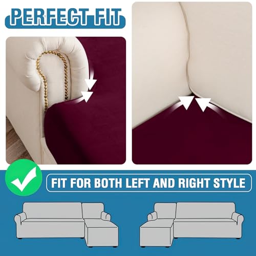 Image of Couch Cover Stretch Velvet Sofa Cushion Cover 2-Piece - Elastic Washable Slipcover for Seat /Backrest, Couch Seat Covers for Sofas (Wine)