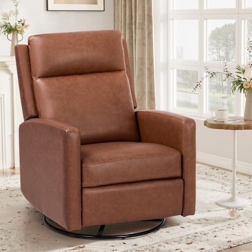 COLAMY Swivel Rocking Recliner,Wide PU Leather Glider Sofa Chair with