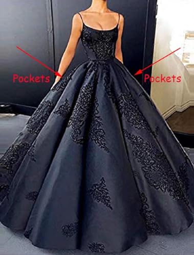 Mouccy Spaghetti Straps Satin Quinceanera Dresses Embroidery Prom Dress Long Ball Gowns with Pockets A-Line Sweet 16 Dresses3