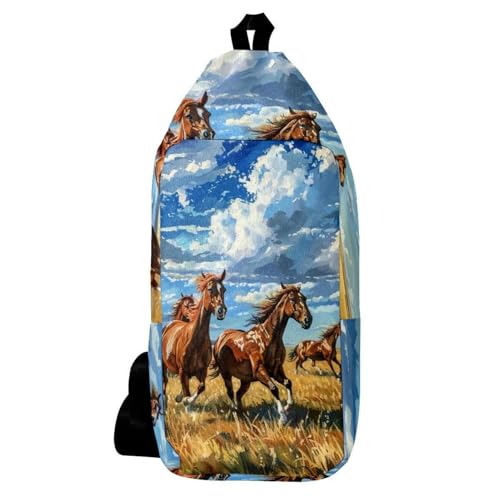Sac à dos à bandoulière motif cheval pour homme et femme, 16x36.5cm