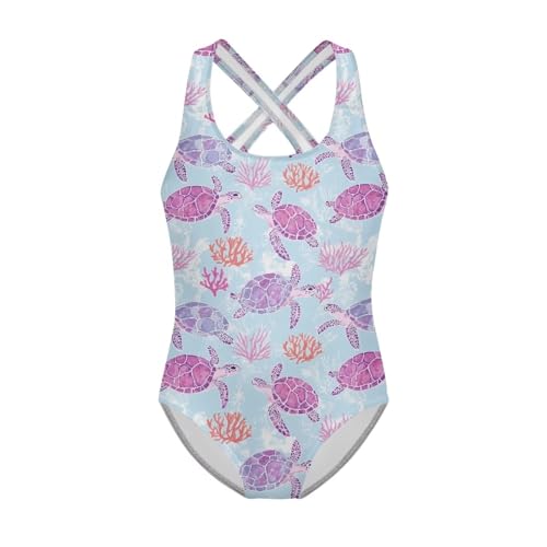 Image of Kid One Piece Swimsuit with Cross Back Girls Summer Sleeveles Swimwear for 5-14 Years